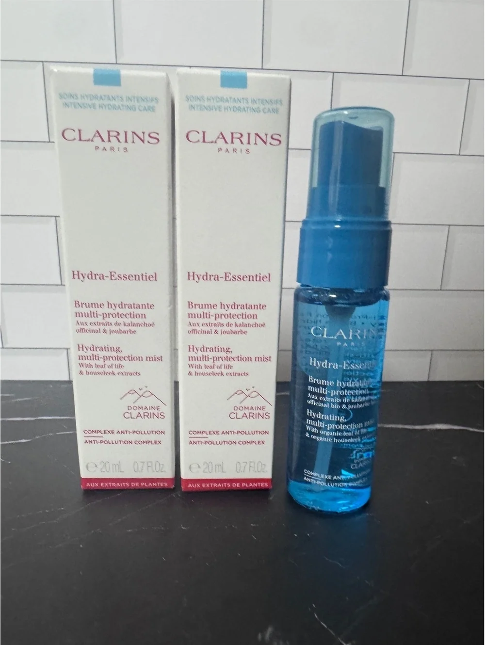 Clarins Hydra-Essentiel Hydrating Multi-Protection Mist Travel Size 20mL x 2 new